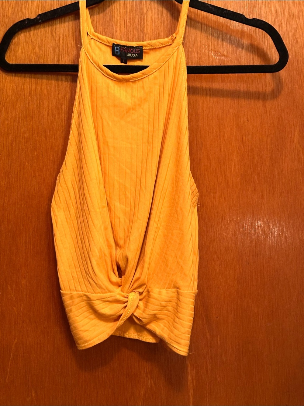 B Famous Yellow Knot-Front Halter Camisole